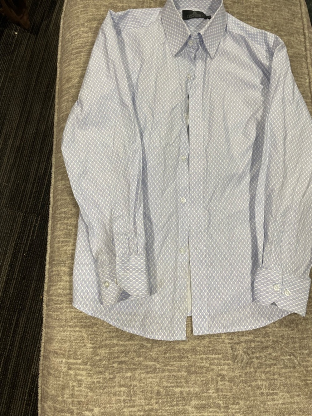 Men's Light Blue Patterned Dress Shirt - Classic Collared Button-Up